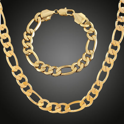 Colar e pulseira masculinos de ouro real 24K 9999 puro Figaro de luxo, largura 6MM 8MM 10MM, comprimento 60cm