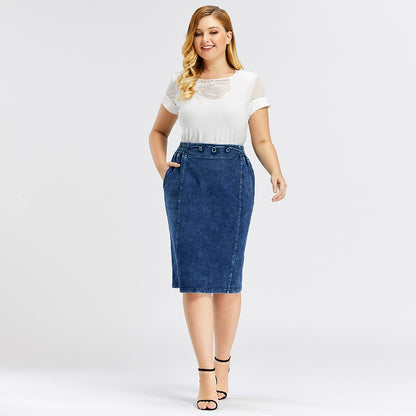 Women Plus Size Knitted Spring And Autumn Denim Fashion Skirt