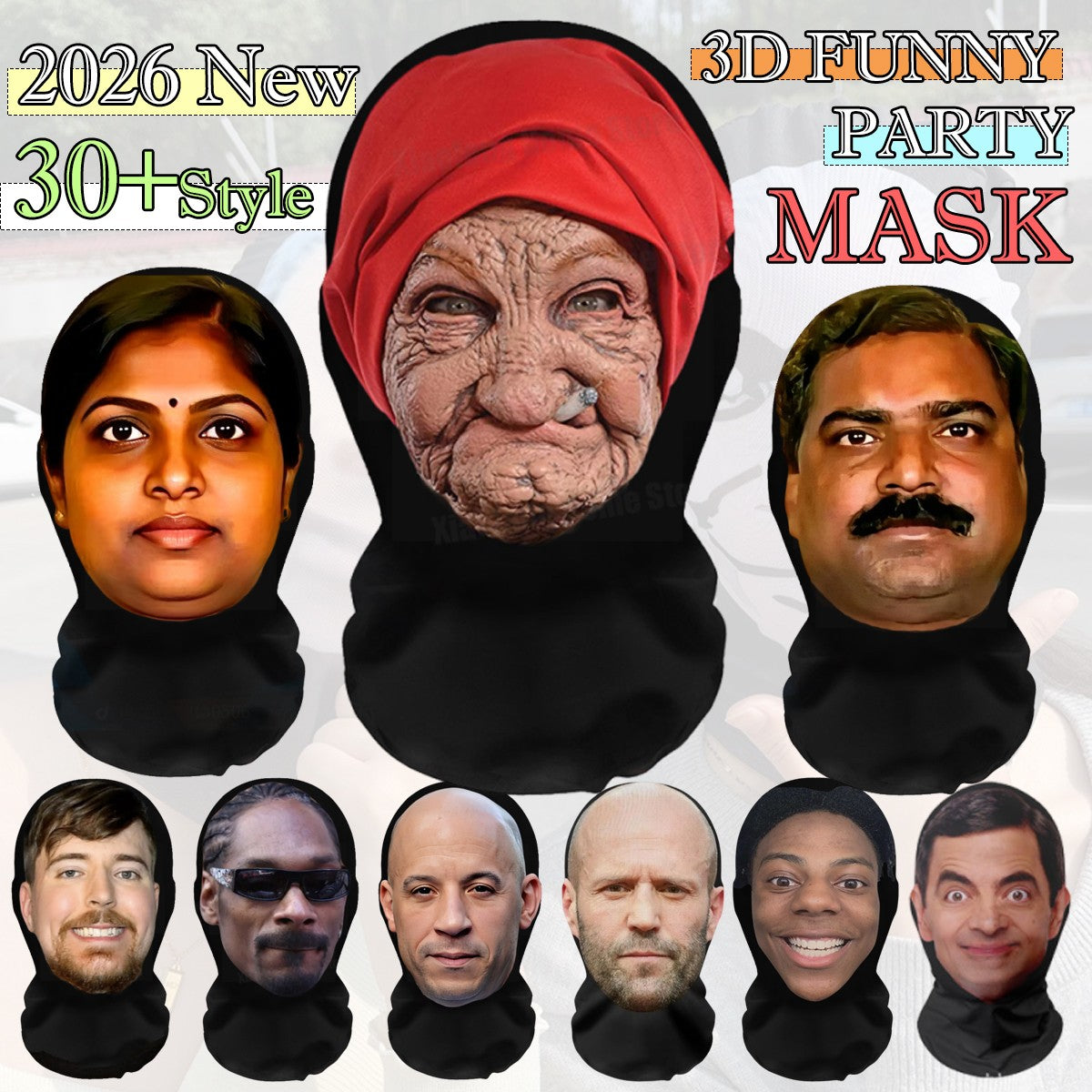 2026 NEW Halloween Balaclava Mask Unisex Cosplay Role Costumes Dress Up Celebrity Realistic Face Masks Headgear