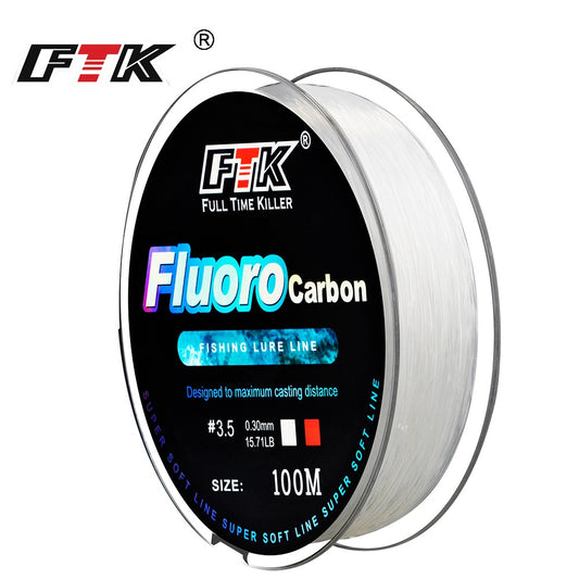Linha de Pesca FTK 100M com Revestimento de Fluorocarbono 0.14mm-0.5mm 4.13LB-34.32LB Linha Monofilamento de Fibra de Carbono Linha de Pesca de Carpa Sinking Line