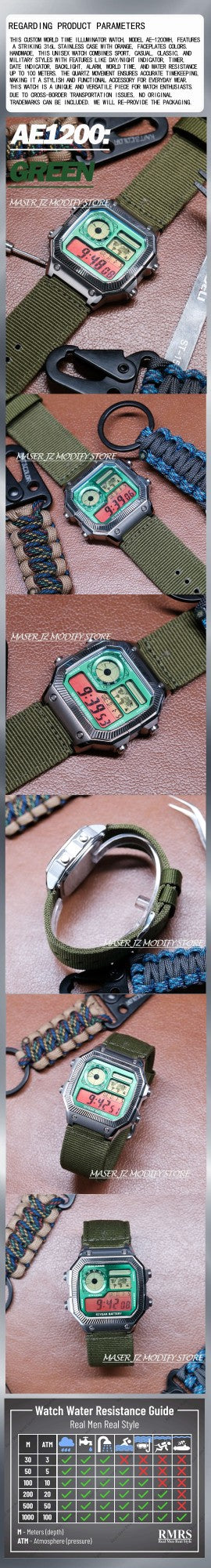 Royale Watch Mod Kit Watch AE-1200WHD-1AVDF Unique Customized Digital Military Watch Waterproof Movement Parts