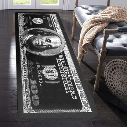 VIKAMA Black Us Dollar Long Strip Floor Mat, Soft And Comfortable, Bedside Rug, Bathroom Foot Mat, Home Decoration