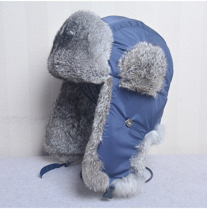New Russia Winter Real fur Hat Men Outdoor Windproof Super Warm Real Rabbit Fur Bomber Hats Natural Soft Natural Rabbit Fur Caps