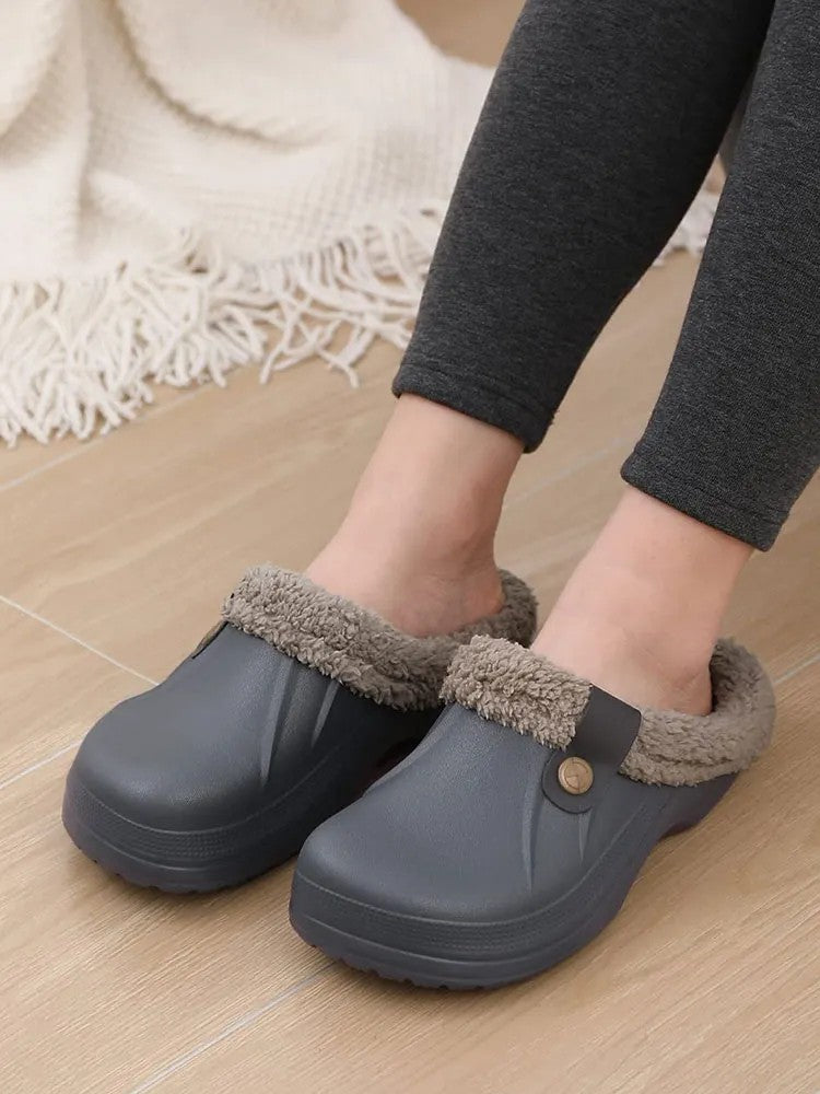 Kidmi Fur Lined Clogs Slippers For Women Classic Winter Waterproof House Slippers For Women With Padded Shoes EVA Garden Shoes