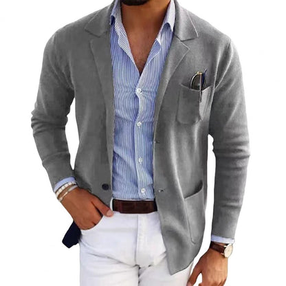 Men Suit Coat Solid Color Lapel Long Sleeve Single-Breasted Design Suit Jacket with Pockets Open Front Business Workwear