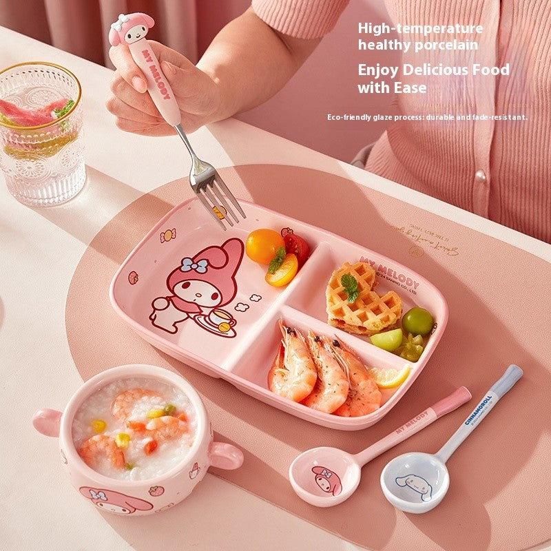 Children'S Breakfast Ceramic Dinnerware Set With Dividers Aesthetic Meal Plate And Bowl For Home Kitchen Dining Bar