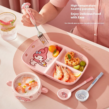 Children'S Breakfast Ceramic Dinnerware Set With Dividers Aesthetic Meal Plate And Bowl For Home Kitchen Dining Bar