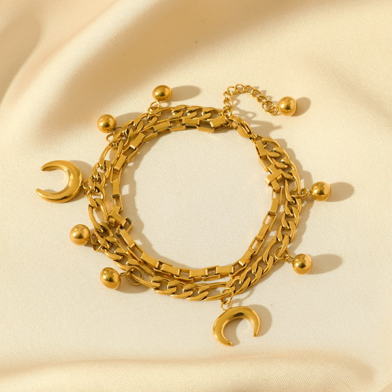 EILIECK Pulseira Feminina de Aço Inoxidável 316L Dourada com Estrela-do-mar, Lua e Estrela, Joia da Moda, Presente para Festa