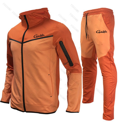 Gamakatsu Fishing Conjunto Completo Masculino Outono-Inverno com Capuz Jaqueta Esportiva Moletom Manga Longa Calças Justas Terno com Capuz