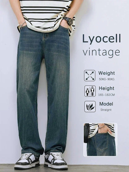 2025 Primavera Outono Novas Calças Jeans Masculinas Retas Vintage Casuais Masculinas de Alta Qualidade Estilo Coreano Baggy Calças Jeans de Perna Larga