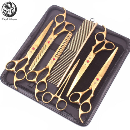 Conjunto de Tesouras para Tosa de Animais de Estimação - Tosa Profissional para Cães e Gatos, Aço Inoxidável, Afiado, Multi-Peças, Cabo Ergonômico, Aparador Durável