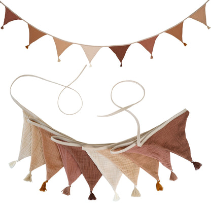 2.6M/8.5FT Nursery Fabric Bunting 10 Triangle Pennant Flags With Tassels Party Decor Banner Home Baby Shower Carnival Garland