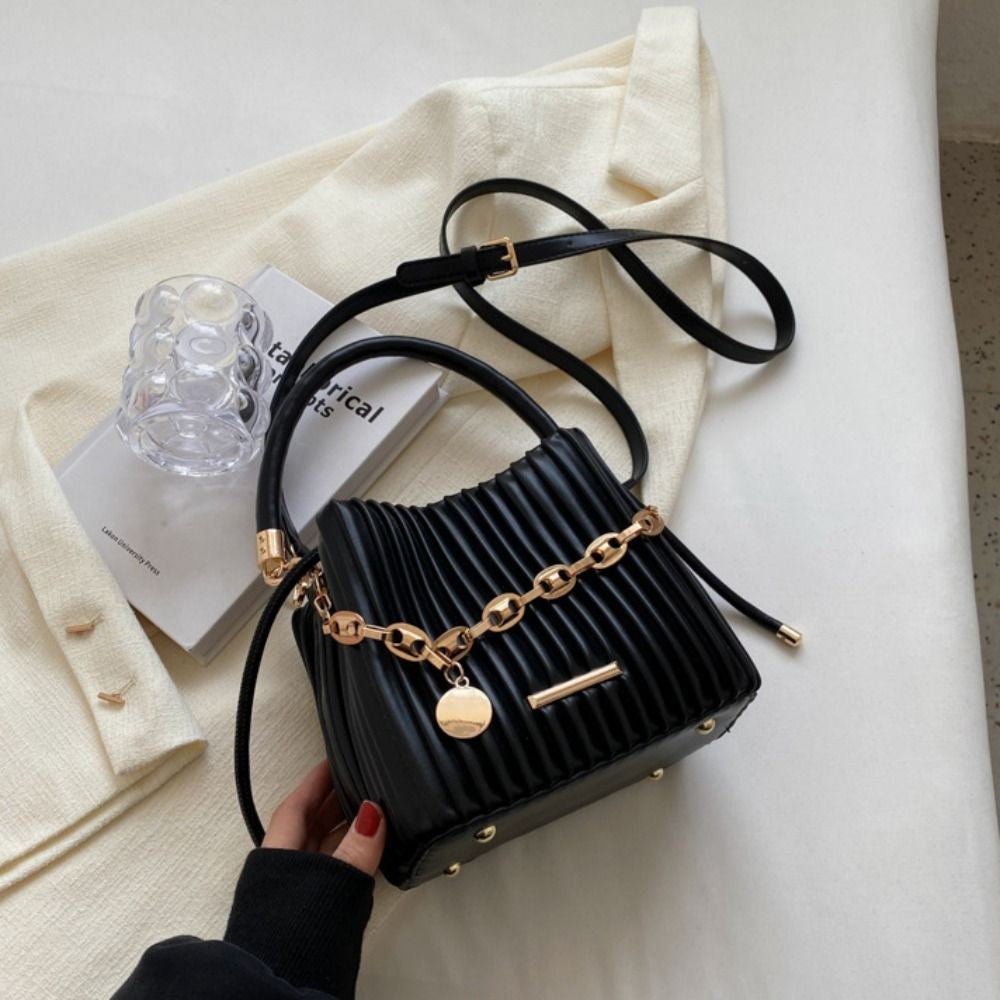 Trendy Pleated Design Crossbody Bag Stylish Chain Shoulder Bucket Bag Elegant Shoulder Purse Daily Use