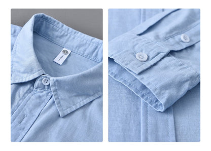 Men's Cotton-Linen Long Sleeve Shirt – Lightweight, Breathable, Vintage-Inspired Business Casual Shirt for Spring/Summer Fashion