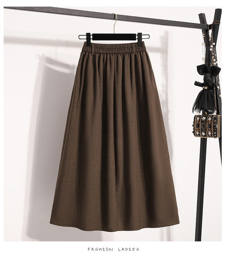 Solid Versatile Medium Length Pleated Skirt 2026 Plus Size Skirts A-Line Maxi Gown Spring Autumn New Half-length Umbrella Skirt