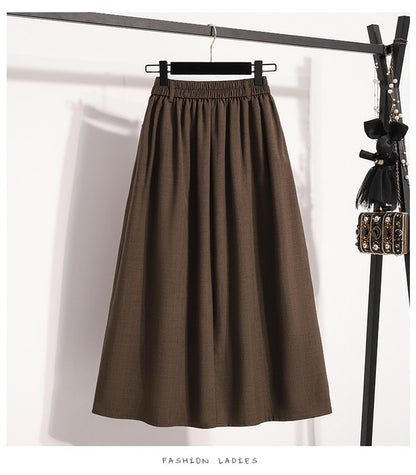 Solid Versatile Medium Length Pleated Skirt 2026 Plus Size Skirts A-Line Maxi Gown Spring Autumn New Half-length Umbrella Skirt