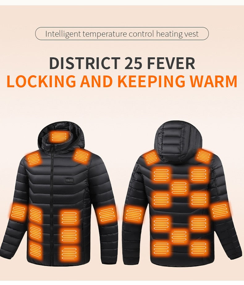 Intelligent Electric Heated Jacket Men Winter Warm Parka 3 Modes Adjustable Anti-Cold Ski Outdoor Camping Hiking Thermal Coat