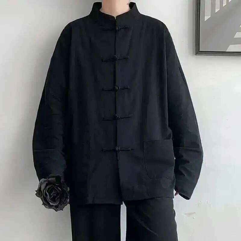 Chinese Traditional Clothes Improved Hanfu Cotton Qipao Top Autumn Spring Casual Outwear Male Big Size Shirt Kungfu Jackets