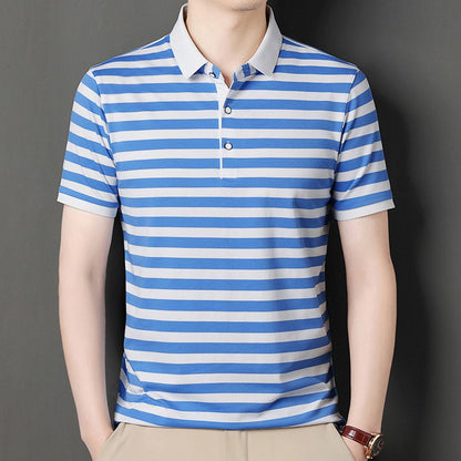 2024 Men's New Striped Cotton Business Casual Short sleeved POLO Shirt Fashion Short sleeved Comfortable and Breathable Top