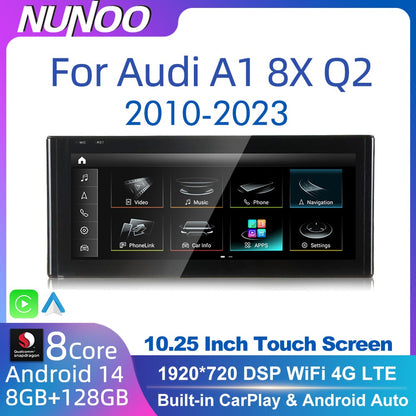 Android 14 Auto Rádio CarPlay Para Audi A1 Q2 2010-2023 GPS Carro Multimedia Player Navi Estéreo DSP WIFI SIM BT Tela de Toque IPS