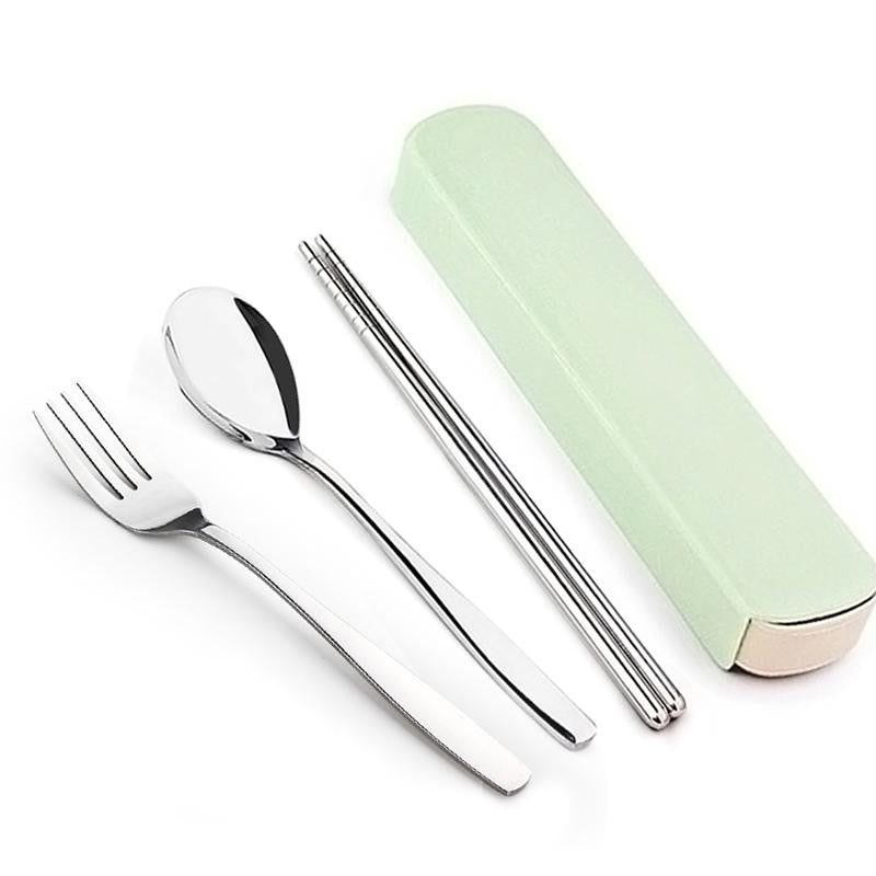 4Pcs/Set Stainless Steel Chopsticks Spoon Fork Steak Knife with Storage Case Travel Camping Cutlery Set Portable Tableware