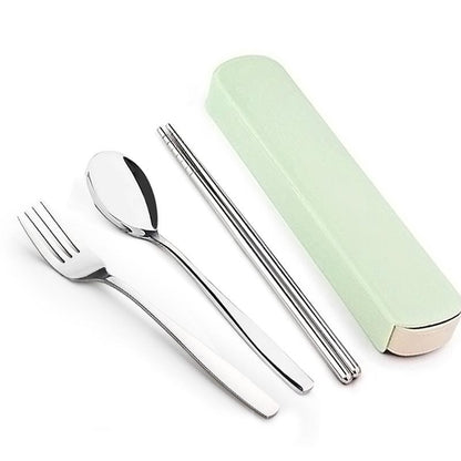 4Pcs/Set Stainless Steel Chopsticks Spoon Fork Steak Knife with Storage Case Travel Camping Cutlery Set Portable Tableware