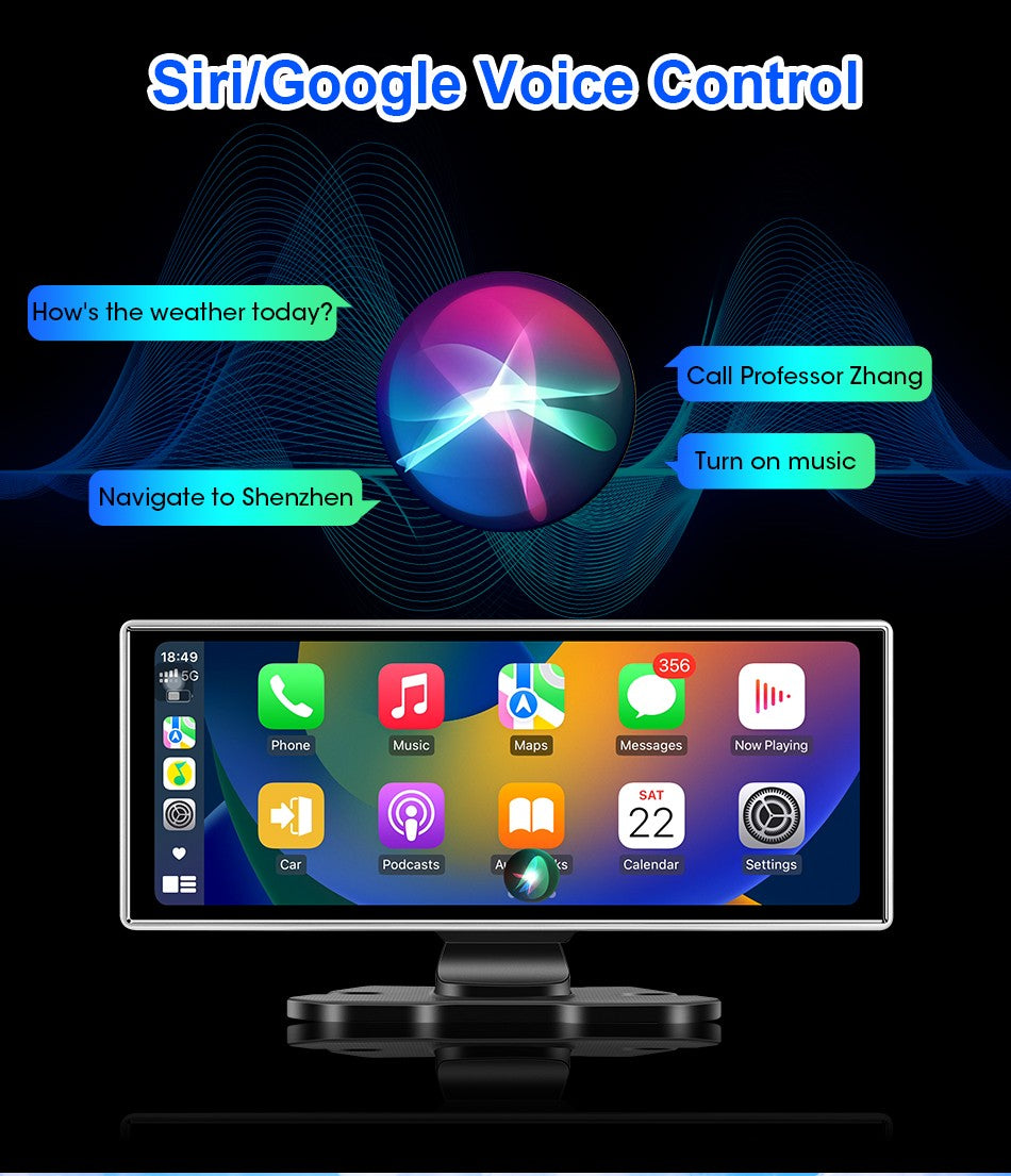 Câmera veicular 4K de 10/11,26 polegadas DVR automotivo sem fio Carplay e Android Auto Navegação GPS Gravador de vídeo Painel de controle Lente dupla Wi-Fi FM AUX