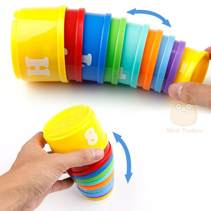9PCS Educational Baby Toys 6 Month+ Figures Letters Foldind Stack Cup Tower Children Early Intelligence