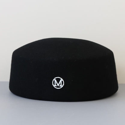 Vintage Hard Top Flat Fedoras Hats Women 100% Wool Felt Berets Hat Wedding Fascinator Caps Wedding Cocktail Party Pillbox Hat
