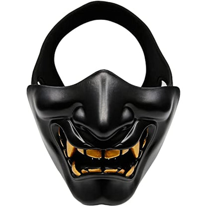 Bullsgetin Airsoft Half Face Mask - Evil Demon Monster Kabuki Samurai Hannya Oni Masquerade Ball, Party, Halloween, Cs War Game