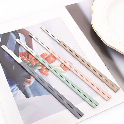 2Pcs Sushi Chopsticks Spoon Flatware Set Korean Colorful Silver Matte Tableware Stainless Steel Cutlery Set Spoon Dinnerware Set