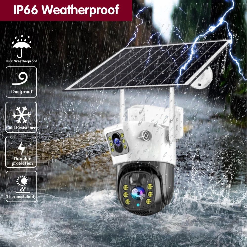 10X Zoom 4G SIM Solar Camera Dual Lens Outdoor Waterproof WiFi Solar IP Security Protect PIR Human Detection CCTV Cameras V380
