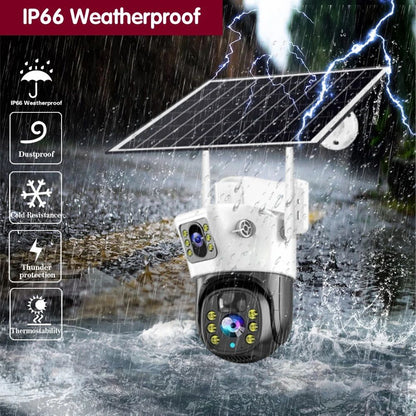 10X Zoom 4G SIM Solar Camera Dual Lens Outdoor Waterproof WiFi Solar IP Security Protect PIR Human Detection CCTV Cameras V380