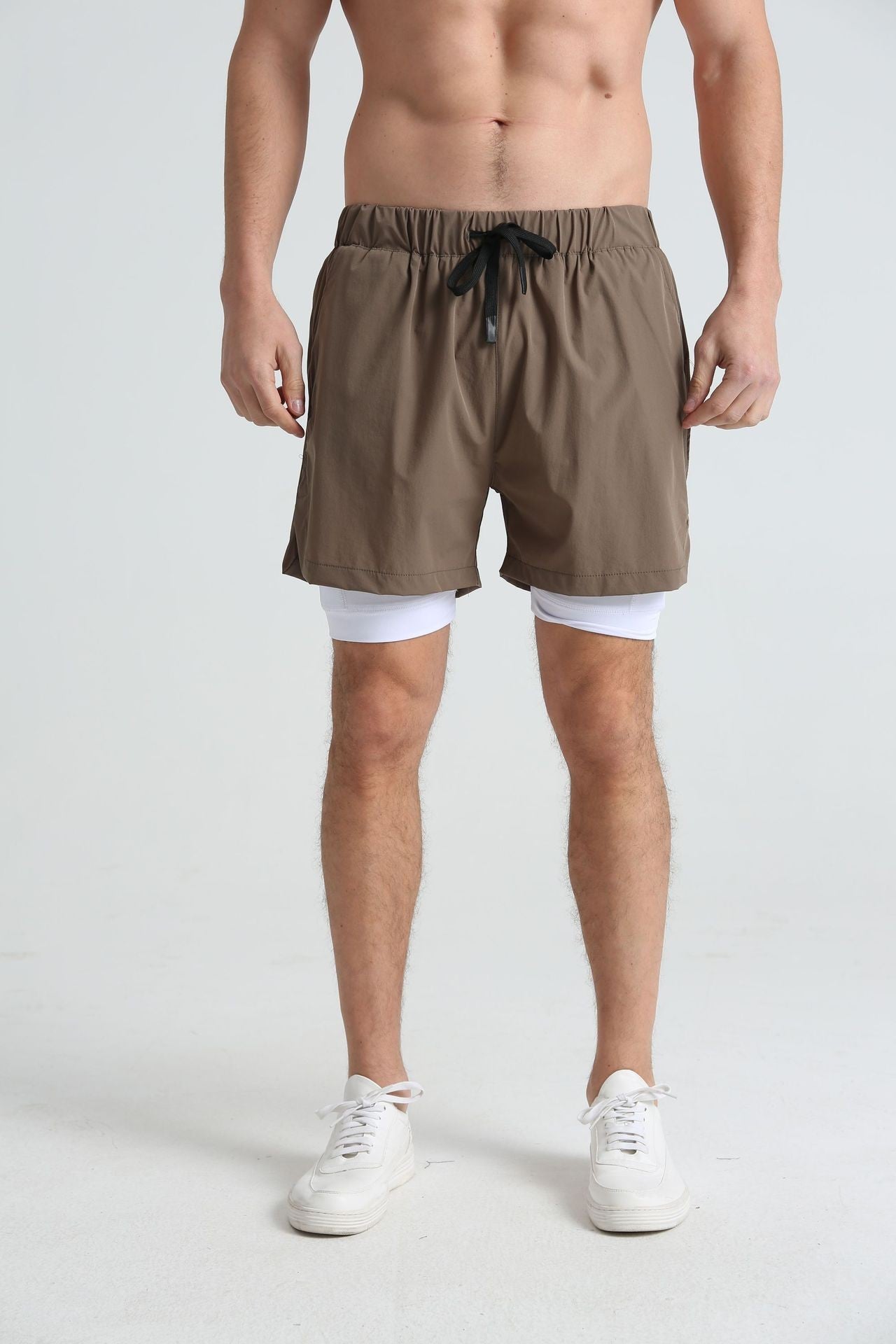 Men's sports double-deck shorts Fitness Quick Dry Training Shorts Casual 2 In 1 Multi-pocket sweatpants Men Gyms Running shorts