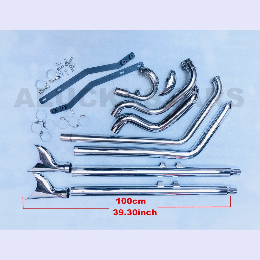 Black Chrome Dual Exhaust System Muffler For Harley Softail Heritage Classic Fat Boy Deluxe Slim Cross Bones 1997-2017