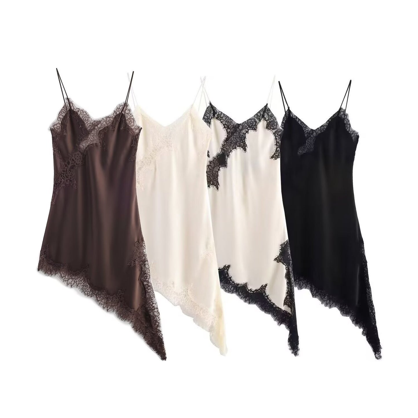 Women Fashion Sexy V-Neck Lace Elegant Halter Dress Asymmetric Hem Dress 2025 Summer New Fashion Holiday Party Beach Dresses