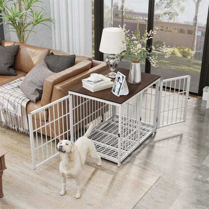 Caixa de Madeira Grande para Cães, Estilo Móvel Interno, Gaiola Elevada para Cães de Estimação, Canil, Mesa de Apoio, Cercado com Treliça, 3 Portas, Bandeja Removível