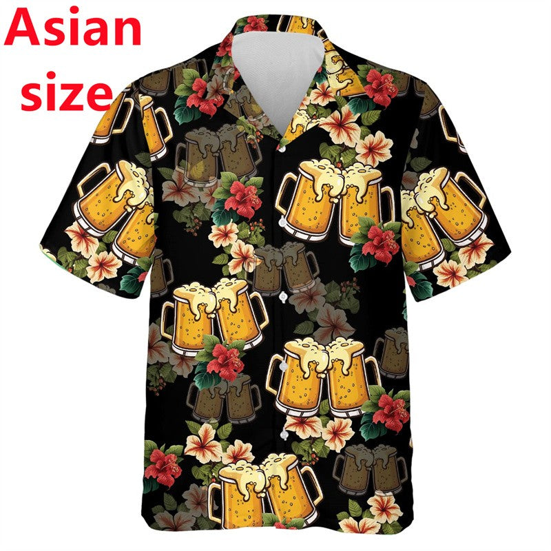 2025 New Beer Lovers Shirts For Men Clothes Harajuku Fashion Hawaiian Lapel Blouse Summer Aloha  Beach Shirt Man Short Sleeve