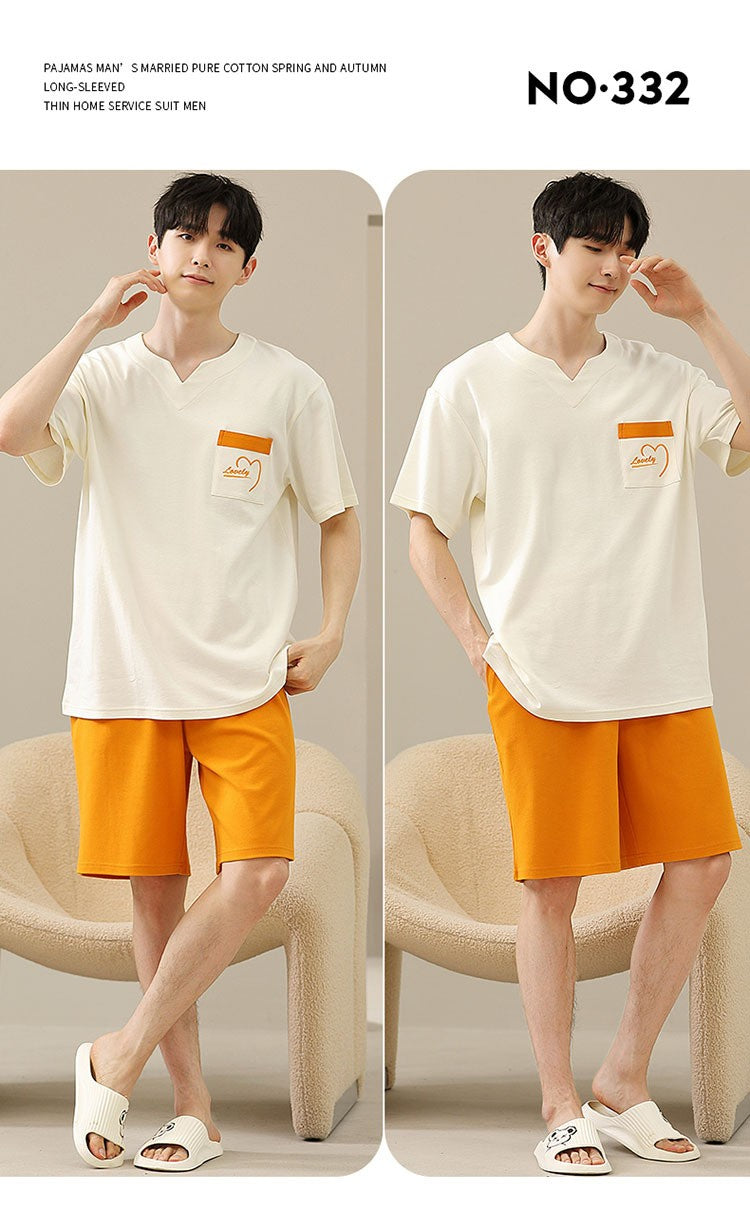 2023 New Men's Nightwear Summer Thin Soft Homewear Youth Boy Short Sleeping Top & Pant Pajamas Set Male Sleepwear Big Size