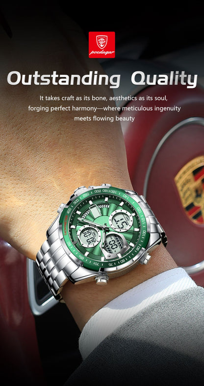 POEDAGAR Top Man Clock Waterproof Electronic LED Luxury Men's Watches Dual Time Display Digital Stainless Steel Men Quartz Watch