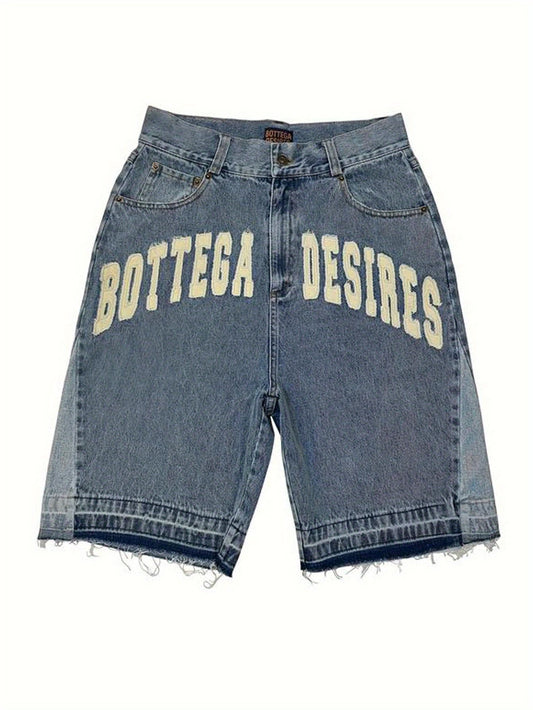 Y2K Vintage Distressed Jeans Letter Pattern Decoration High Waist Denim Shorts Fashion Men Women Hip Hop Streetwear