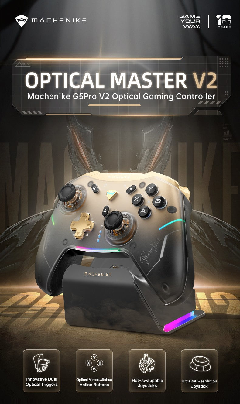 MACHENIKE G5Pro V2 Tri Mode Gaming Controller Optical Trigger ABXY Button Hot-Swappable Joystick 4K Resolution For Switch PC