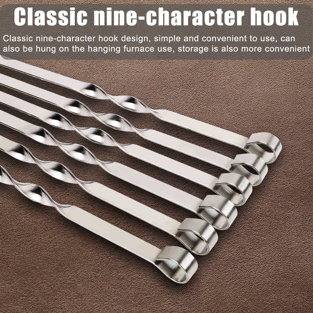 Wide BBQ Sticks BBQ Utensil Flat BBQ Fork Outdoor Camping Picnic Reusable Grill Sticks 6Pcs Stainless Steel Barbecue Skewer