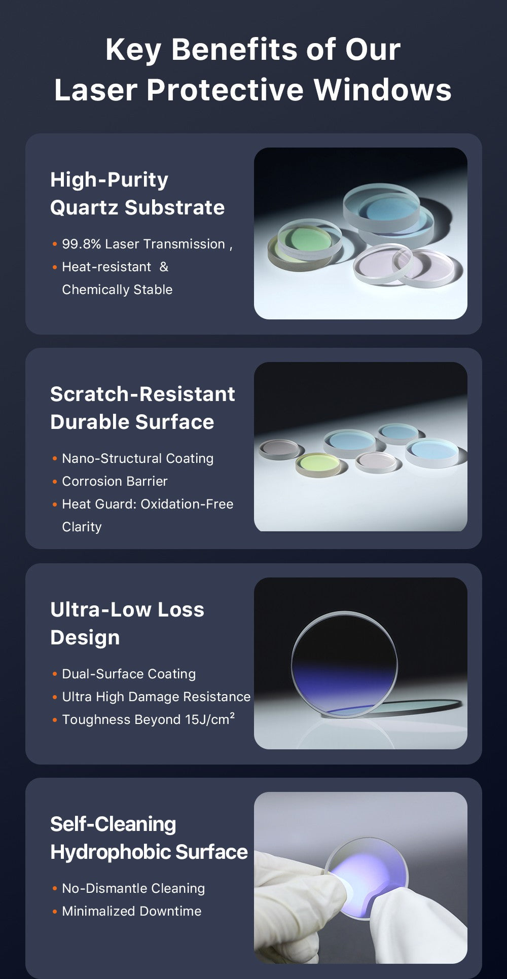10pçs Janelas de Proteção a Laser LUMENEDGE 27.9*4.1 30*5 37*7 Lente de Sílica Fundida 1064nm para Cabeçote Laser Raytools/WSX/Precitec