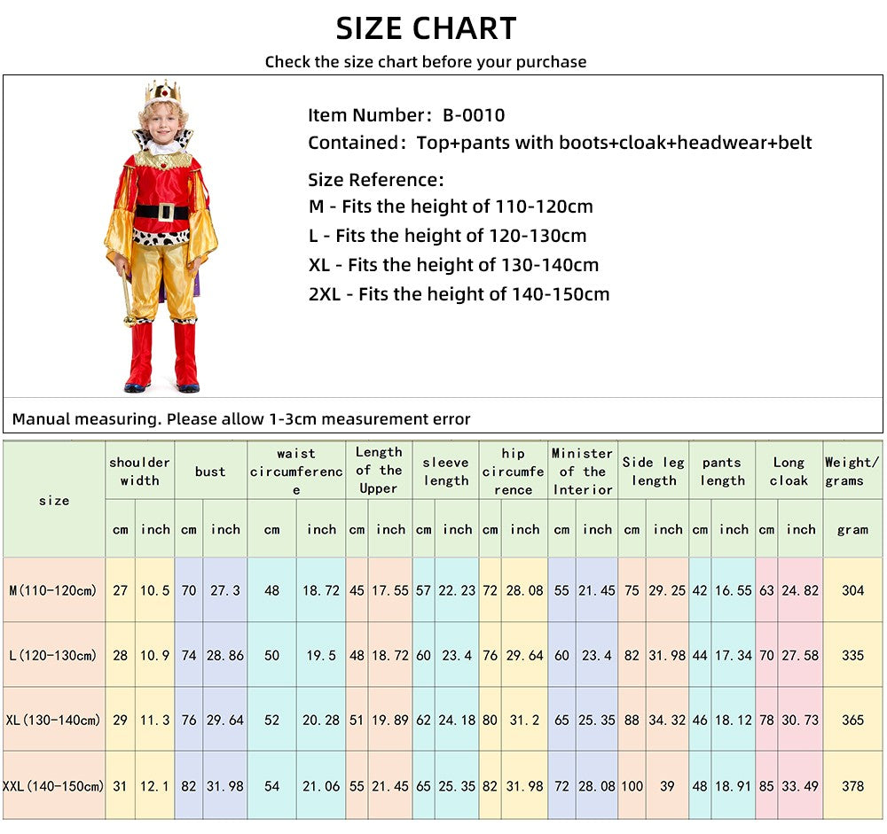 Boy King Prince Role Playing Costume Royal Set Prince Crown Cloak Halloween Birthday Makeup Party Gorgeous Dress Up No scepter