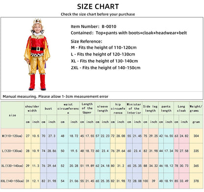 Boy King Prince Role Playing Costume Royal Set Prince Crown Cloak Halloween Birthday Makeup Party Gorgeous Dress Up No scepter