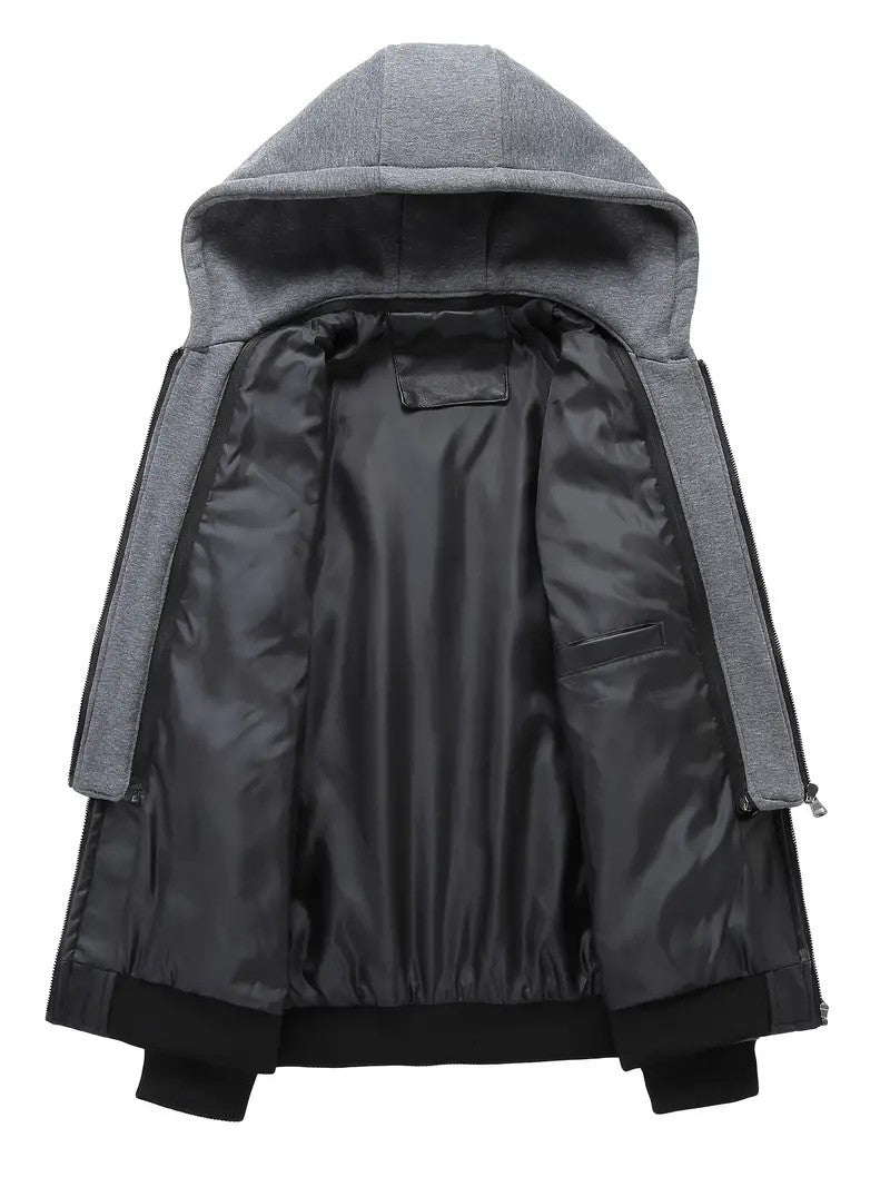 New Fake Two Pieces Motorcycle Leather Jackets Man Casual Fashion Motorcycle Coat Slim PU Lapel Jackets Autumn Leather Coat Male