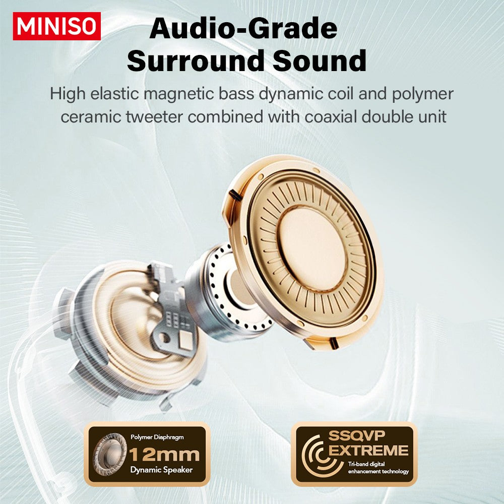 MINISO MS189 Fones de Ouvido Sem Fio Bluetooth 5.4 Fone de Ouvido Esportivo Bateria de Longa Duração Controle por Botão Redução de Ruído Com Microfone