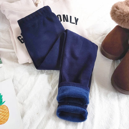 Girls Cotton Dot Print Leggings Autumn Winter Kids Fleece Warm Pants Baby Girl Slim Plus Thicken Trousers Children Clothes