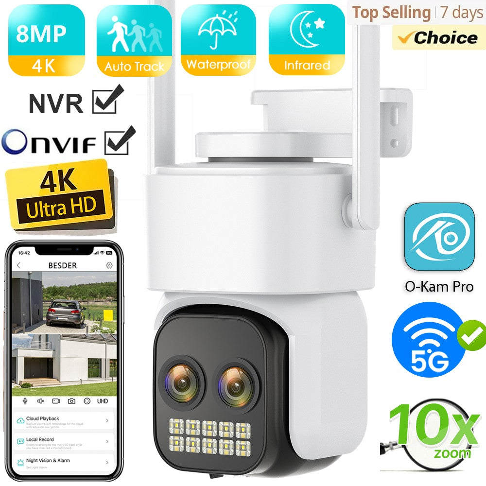 BESDER 8MP 4K10x Hybrid Zoom Dual Lens PTZ IP Camera 3.6+12mm WiFi Human Detection 4MP Audio Security Video Surveillance O-KAM